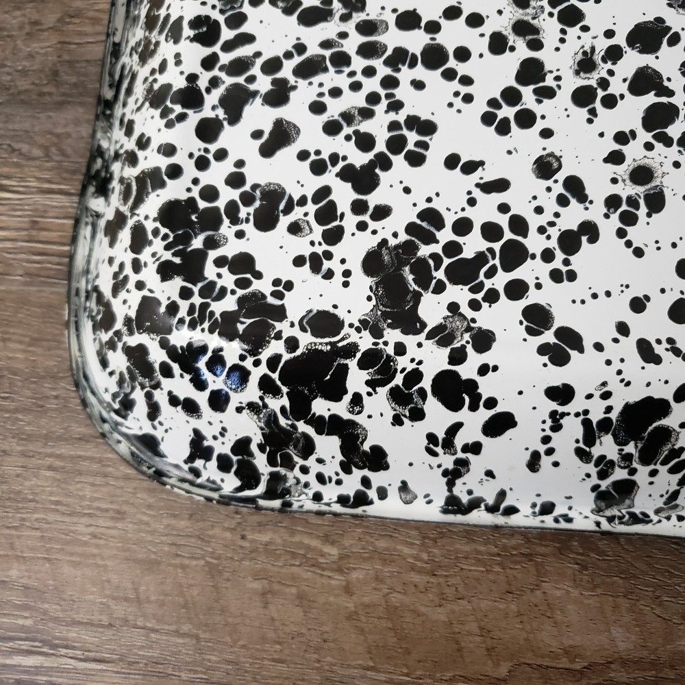 Crow Canyon Enamelware Medium Rectangular Tray Baking Pan Black & White Splatter