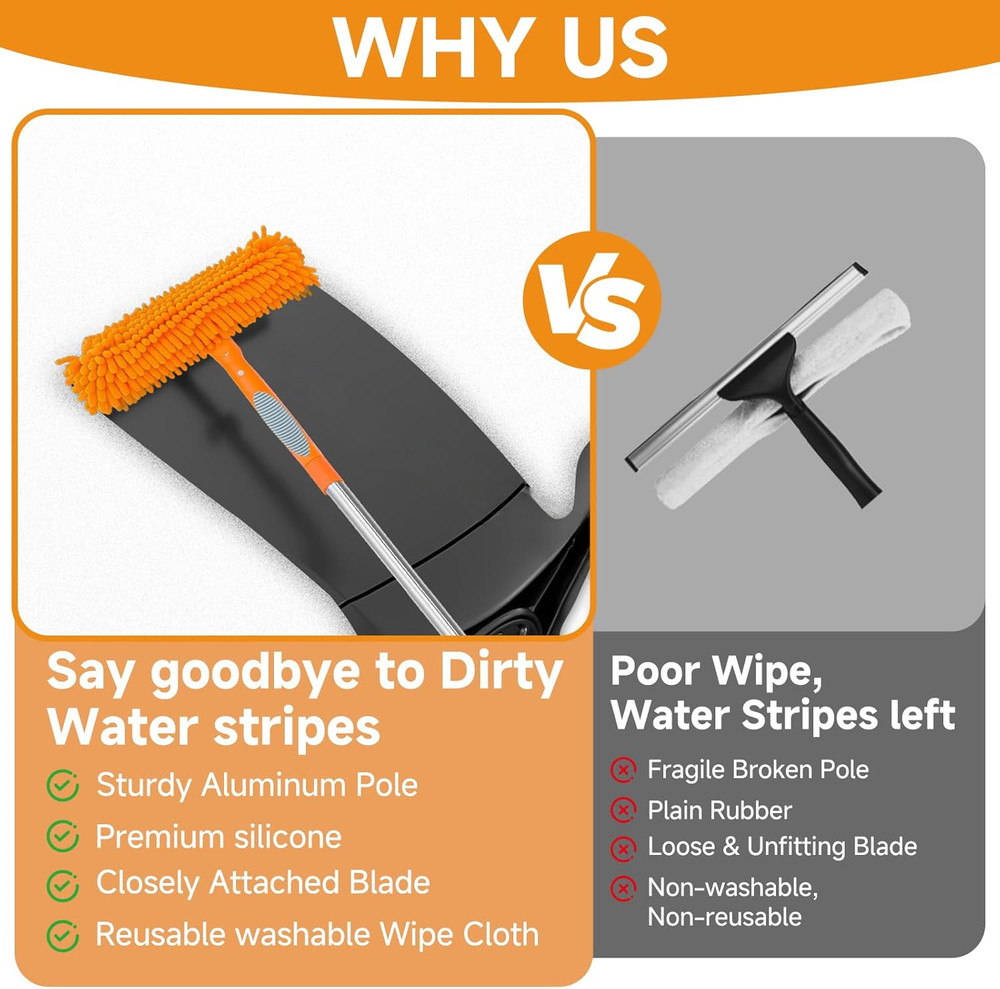 67" Squeegee Window Cleaner 2 in 1 Rotatable Window Cleaning Tool Kit Extension