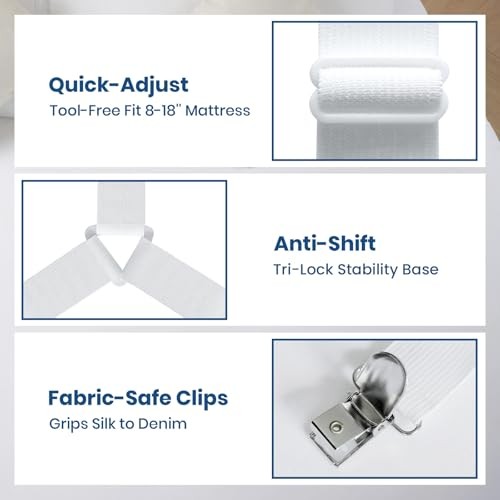 4 PCS Bed Sheet Straps – Adjustable Corner Clips to Keep 4 Pcs (Triangle) White