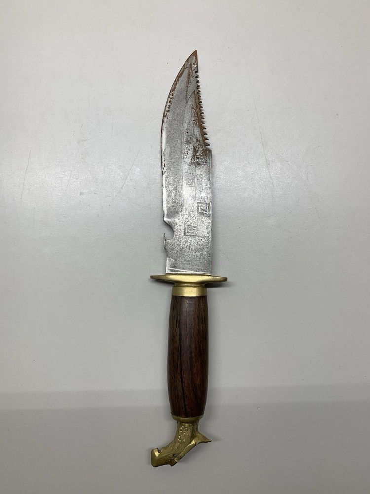 Vintage Mexico Brass Eagle Head Wood Handle Fixed Blade Knife