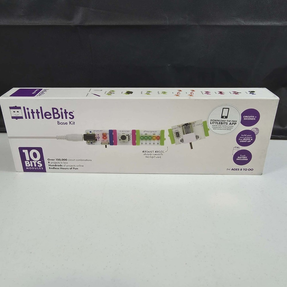 LITTLE BITS BASE KIT LEARNING STEM 10 BITS MODULES WITH MANUAL NEW
