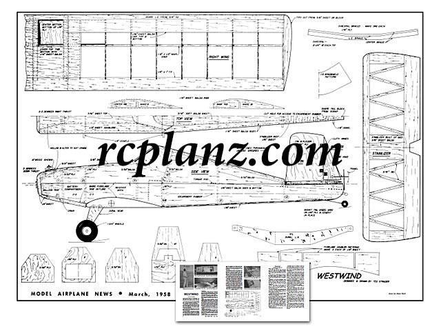 R/C AIRPLANE PLANS & PATTERNS: Westwind 38" Wingspan - 1/2A Low Wing RC Model