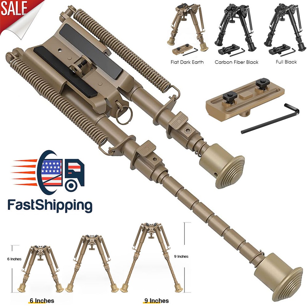 Hunting Rifle Bipod Adjustable 6-9in Spring Return with M-LOK Rail Mount Adapter
