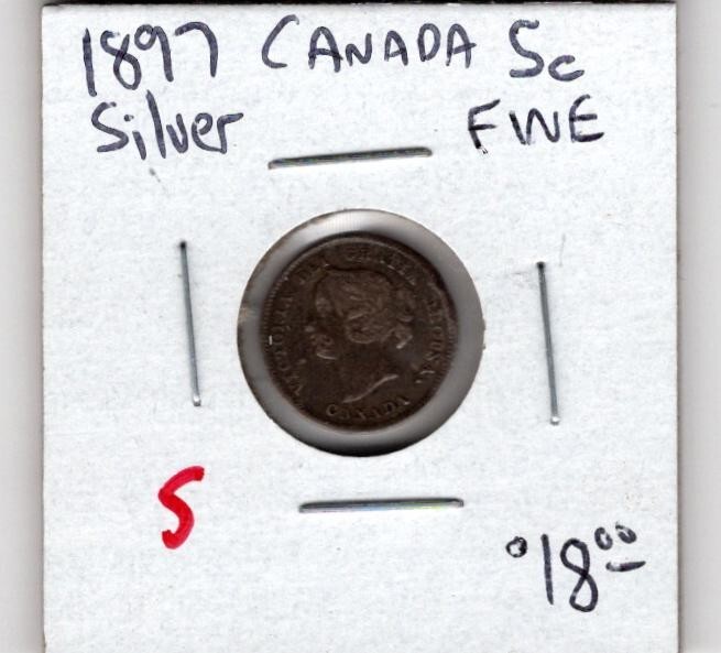 1897 Canada Silver Coin- 5 Cent-F