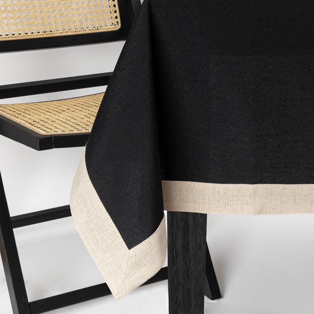 Thyme & Table 84" Rectangle Tablecloth, Black with Gold Border