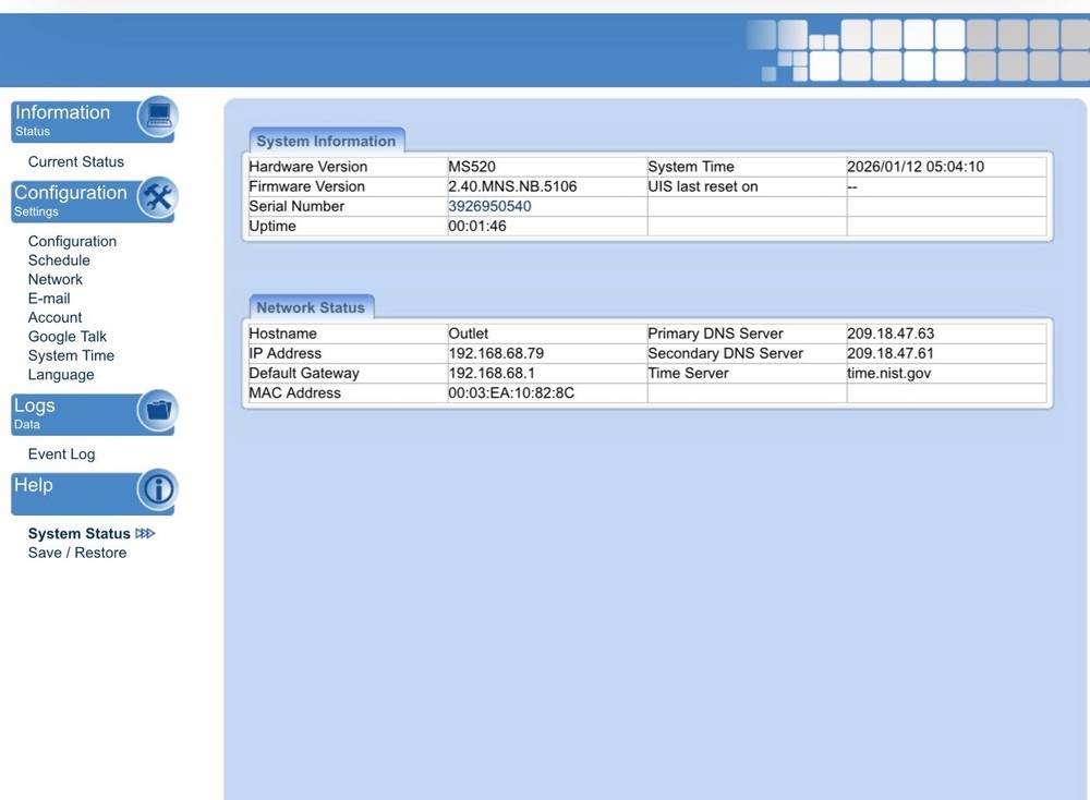 MSNSwitch MS520 Internet Enabled IP Remote Power Reboot Switch