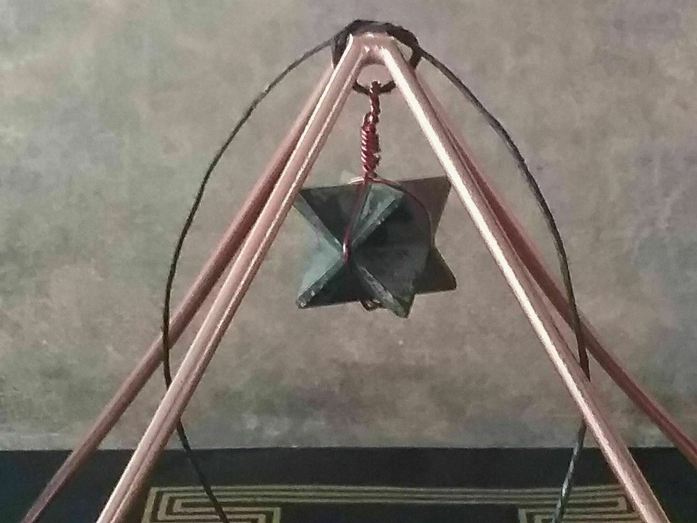 Copper PYRAMID, 8.5" Solid Copper Pyramid With Sri Yantra Mat and Merkaba