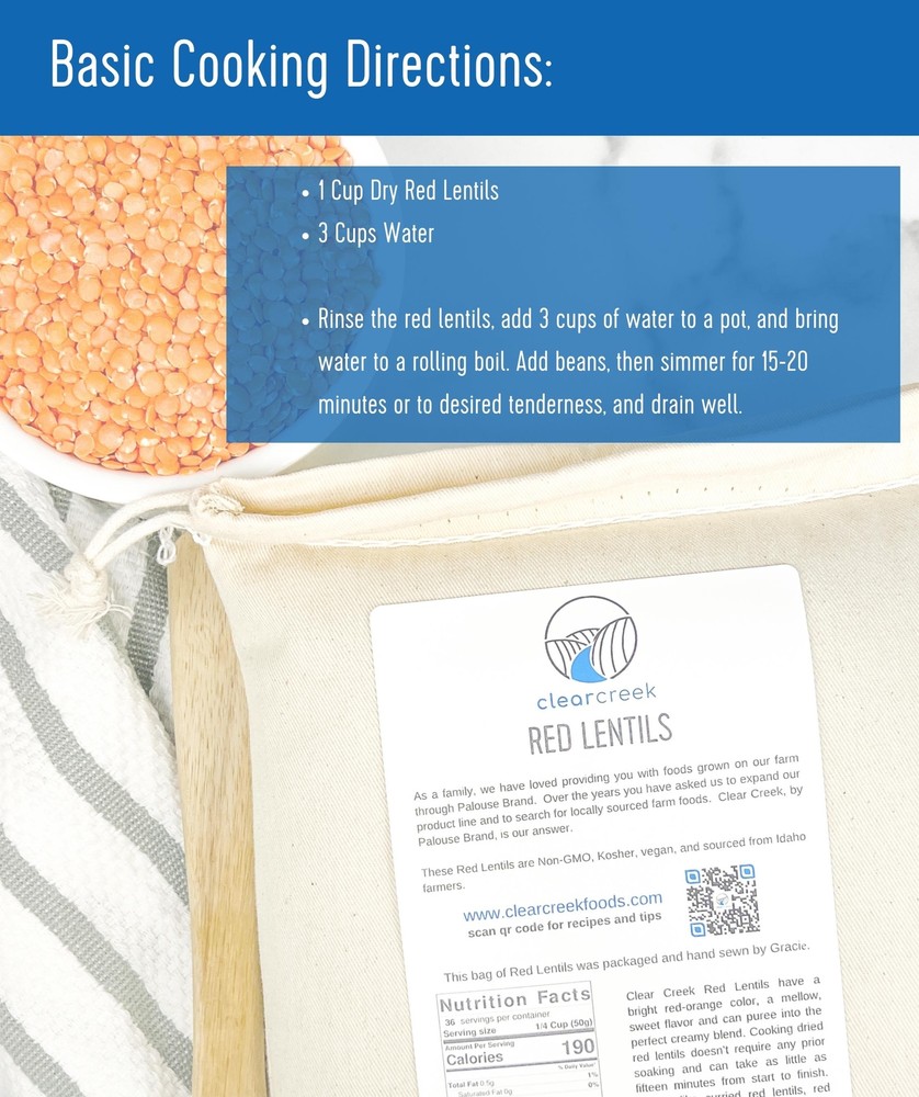 Clear Creek Bulk Red Lentils, 18 LBS