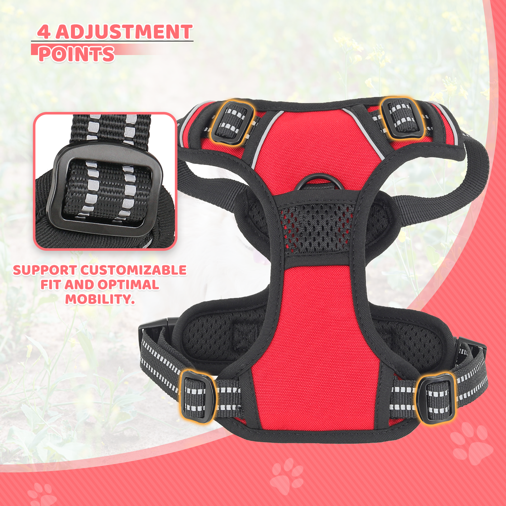 Soft No Pull Dog Pet Harness Reflective Strips Breathable Mesh Vest Red w/Handle