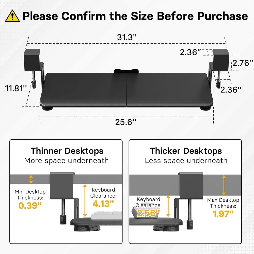 25.6" x 11.8" Pull-Out Keyboard & Mouse Platform with C-Clamp Installation