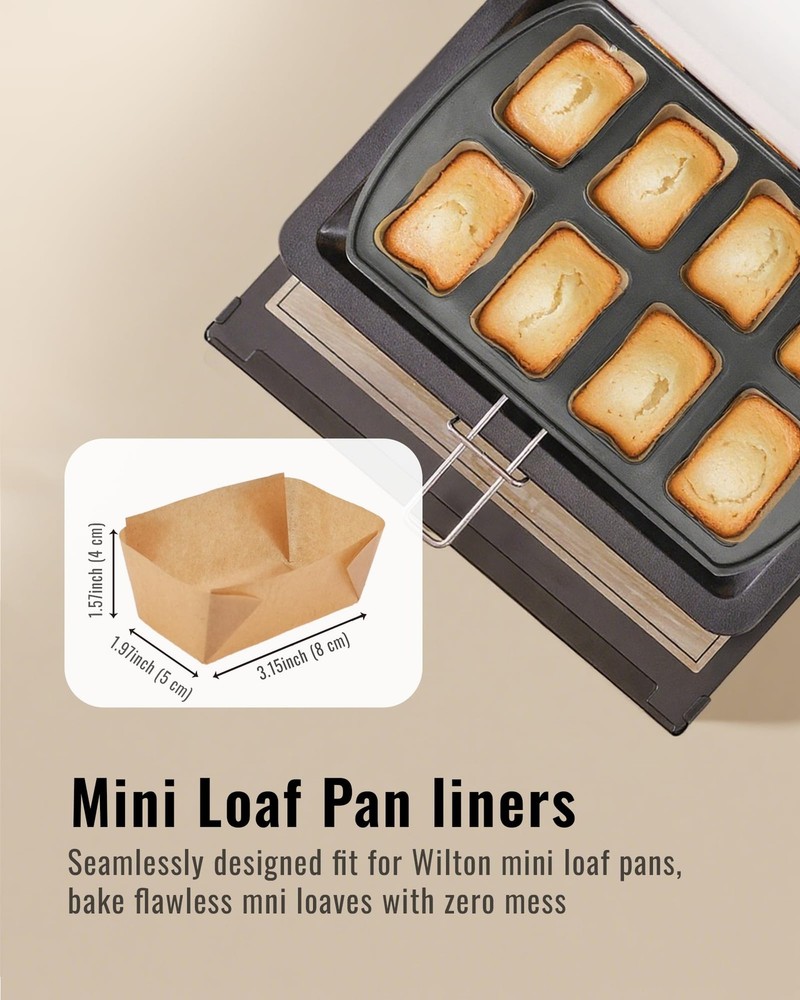 Bake Choice 100 Pcs Mini Loaf Pan Liners Compatible with Wilton Mini, Natural