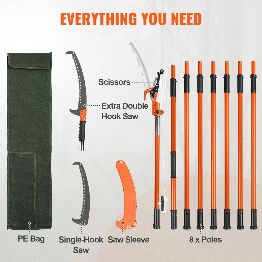 Manual Pole Saw, 7.3-27 ft Extendable Tree Pruner, Sharp Steel Blade and S