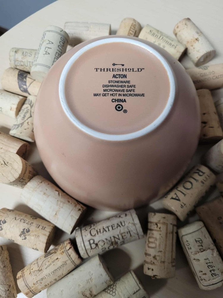 30 Used Wine Corks & Ceramic Bowl Fall Kitchen Decor Upcycle Wedding