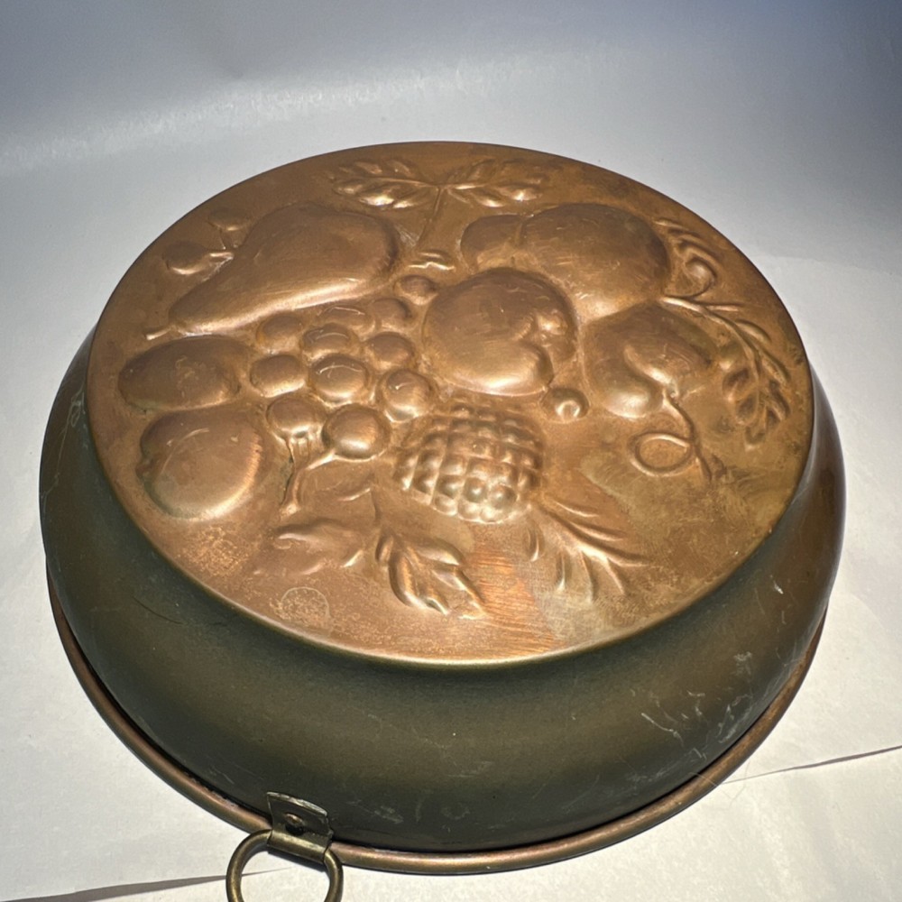 Copper Embossed Fruit Motif Bowl with Hanging Ring, Approx. 9 Inch Diameter