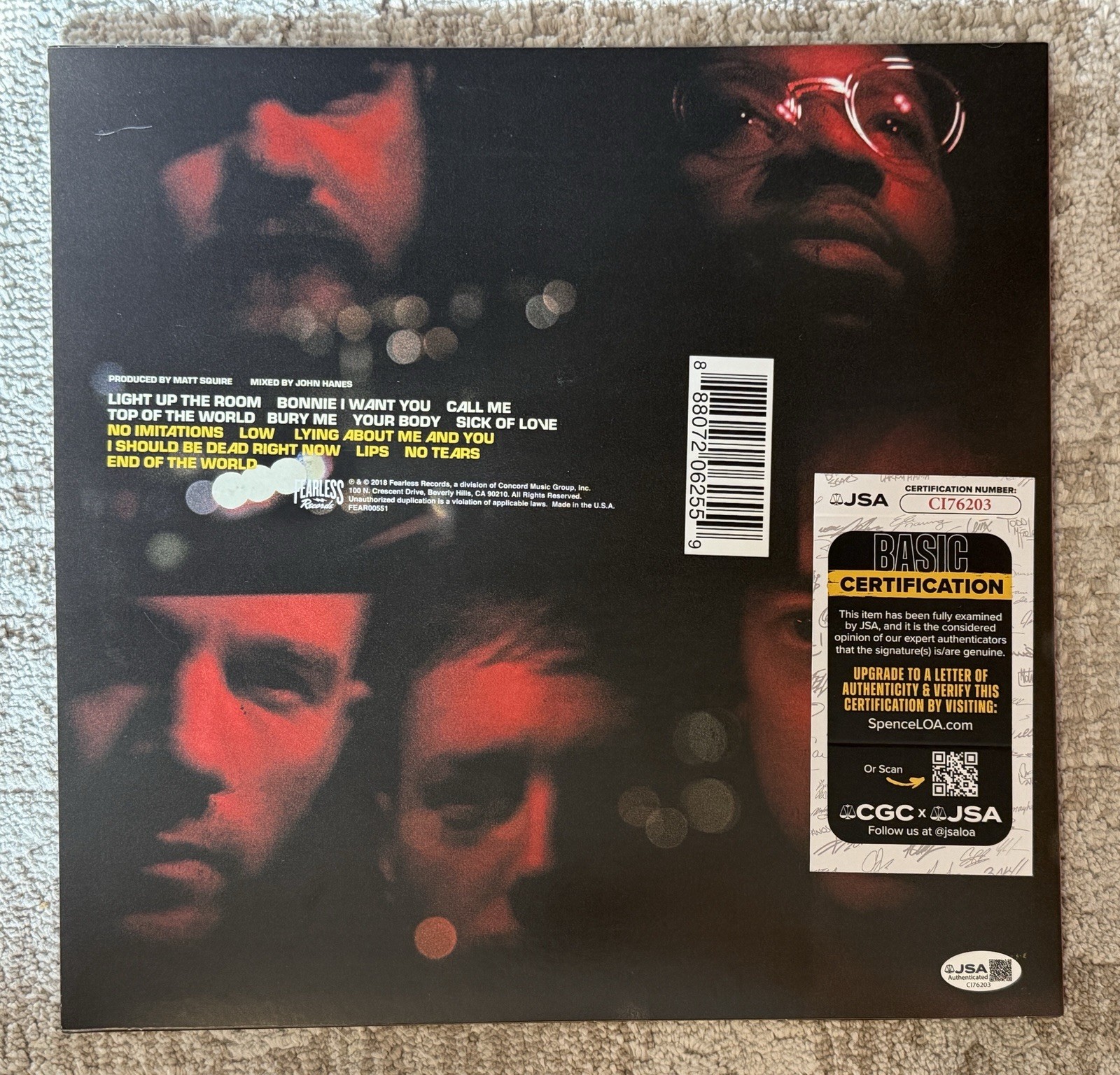 PLAIN WHITE T’s SIGNED PARALLEL UNIVERSE VINYL LP - JSA COA