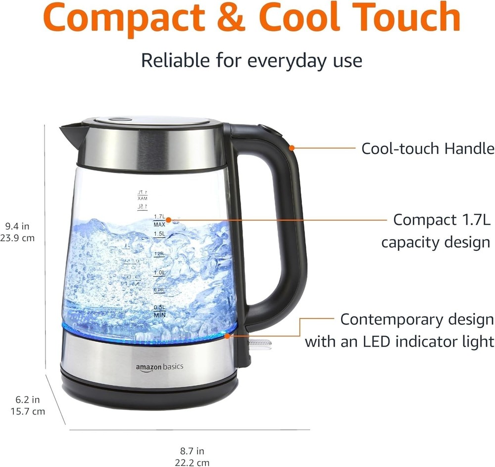 Stylish Black & Silver Electric Kettle with Rapid Boil & Cool Touch Handle