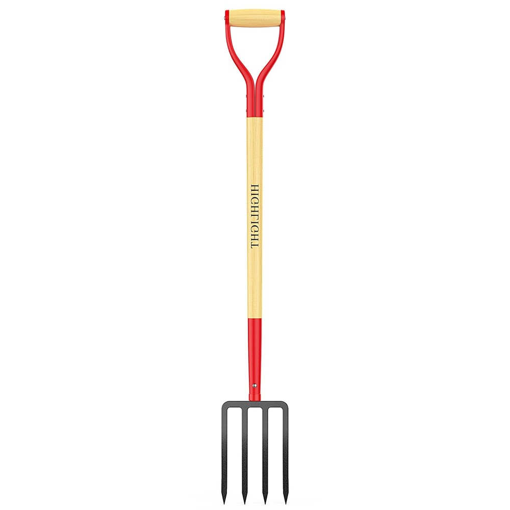 Garden Fork, 4-Tine Spading Fork, Compost Fork, Steel Digging Fork, 45Inch, S...