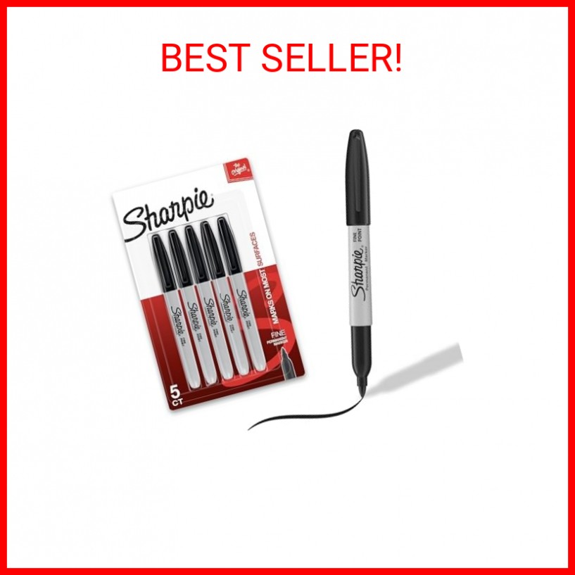 Sharpie Permanent Markers, Fine Point, Black, 5 Count