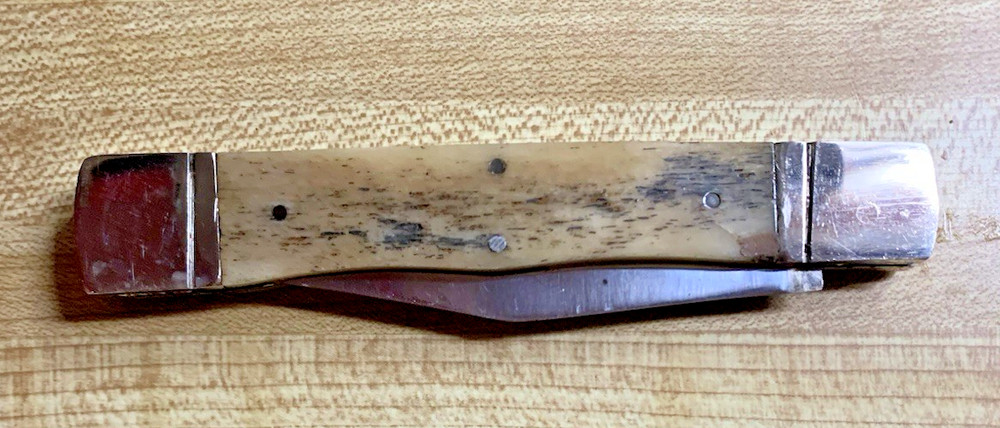 Folding Hunter Large Clasp Knife Muzzleloader Patch Hunting Knife Natural Bone