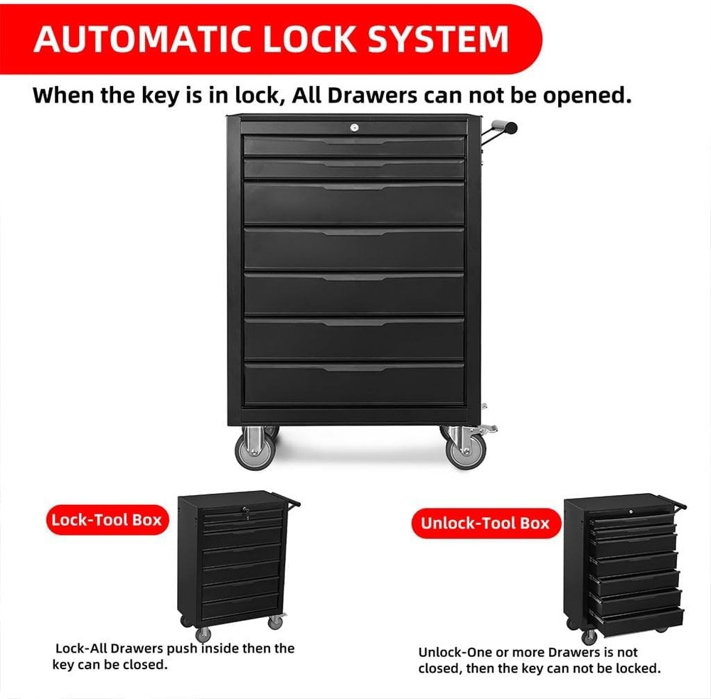 7-Drawer Rolling Tool Chest, Roll Around Storage Organizer Tool Cart with Wheels