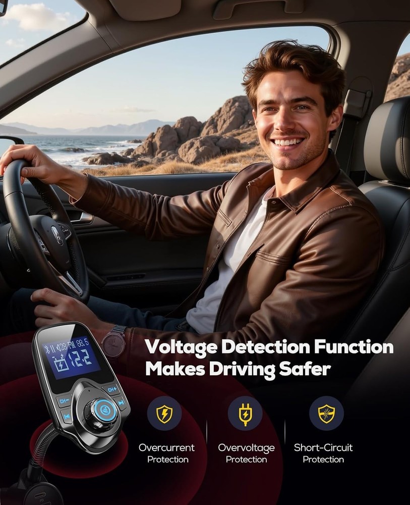 Upgraded 48W Bluetooth Car Adapter for Multi-Device Charging