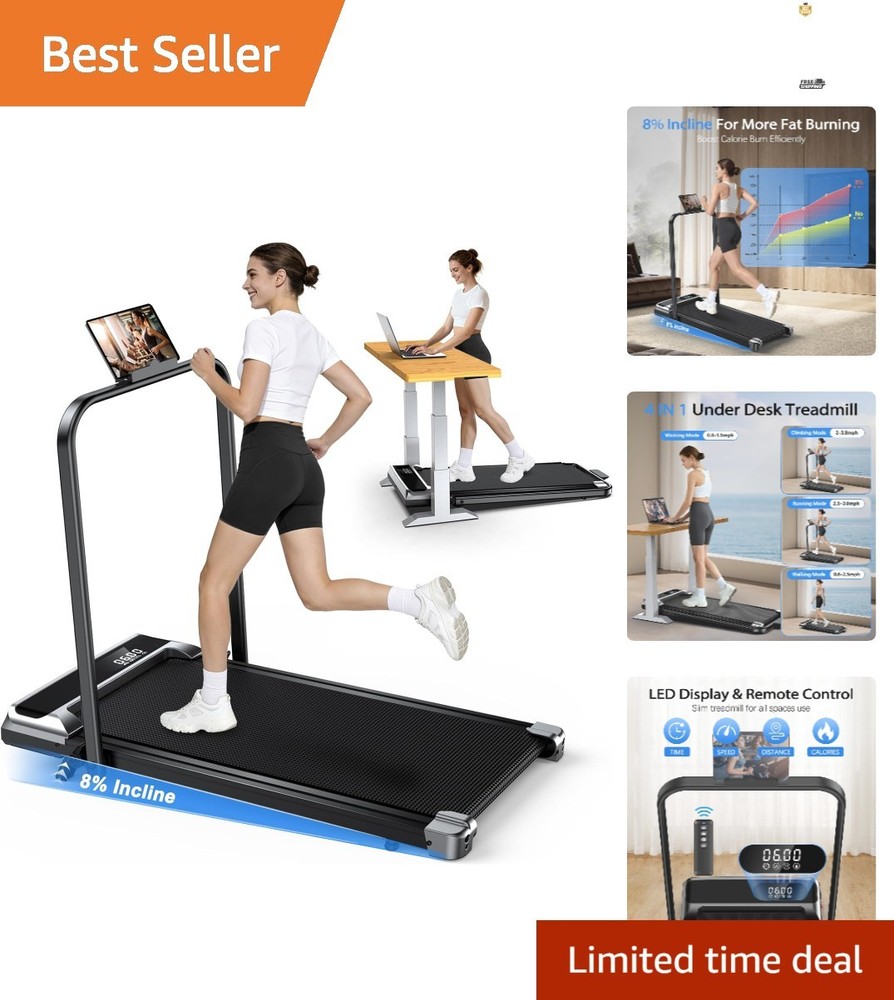 Space-Saving Foldable Treadmill with Shock Absorption, Ideal for Small Spaces