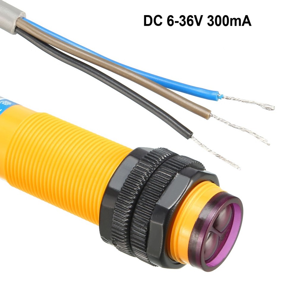 300mA Infrared Ray Diffuse Reflex Optical Sensor Switch DC 6-36V Yellow