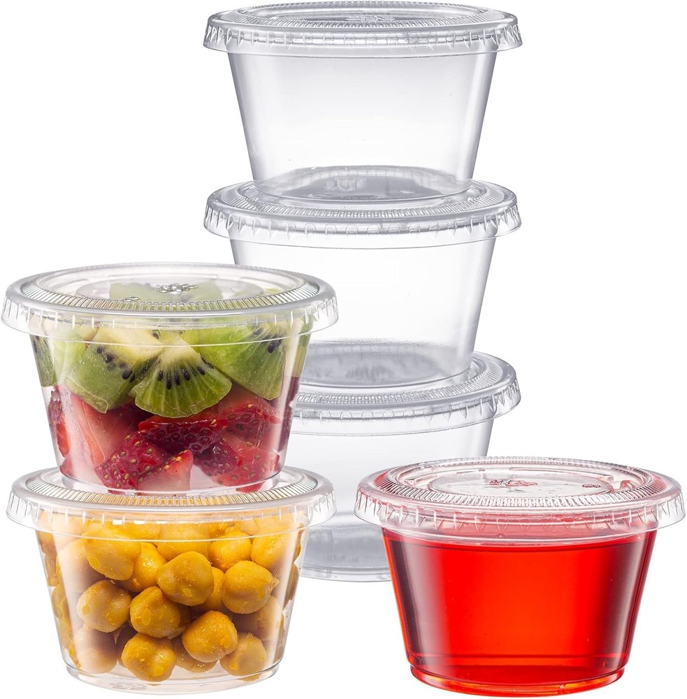 [1 oz. 100 Count Clear Disposable Plastic Portion Cups W/ Lids Small Plastic