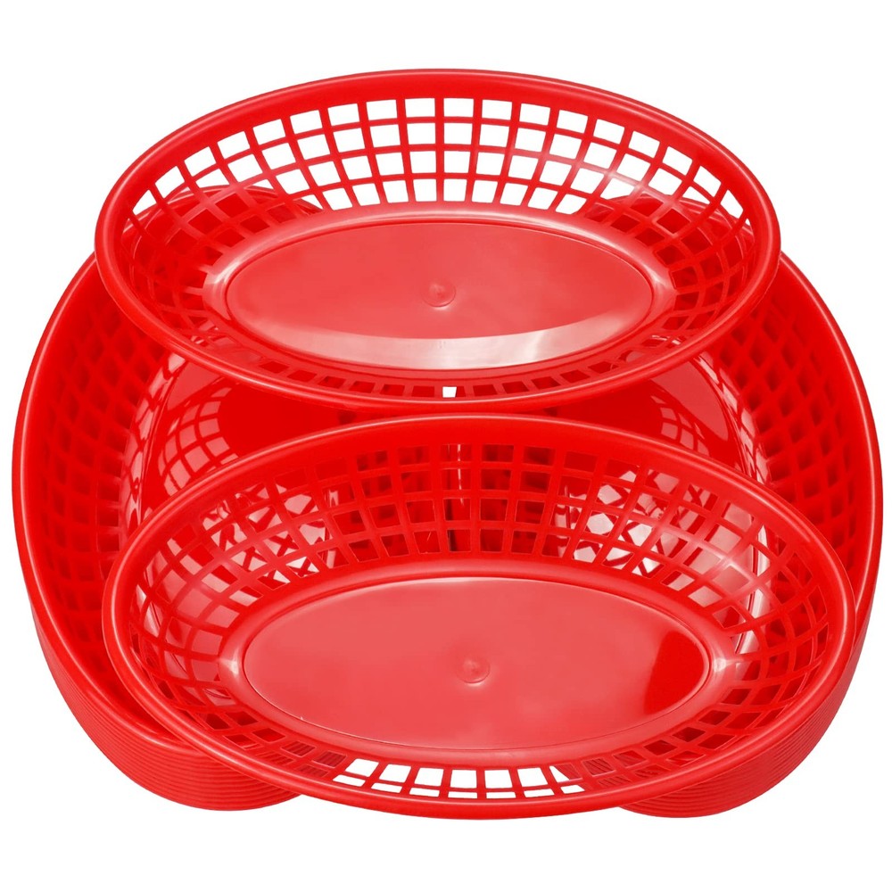 GothaBach 24 Pack Fast Food Baskets, Plastic Restaurant Red