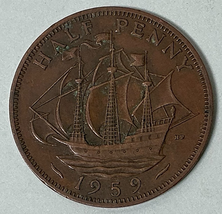 1959 Great Britain 1/2 Penny KM# 896