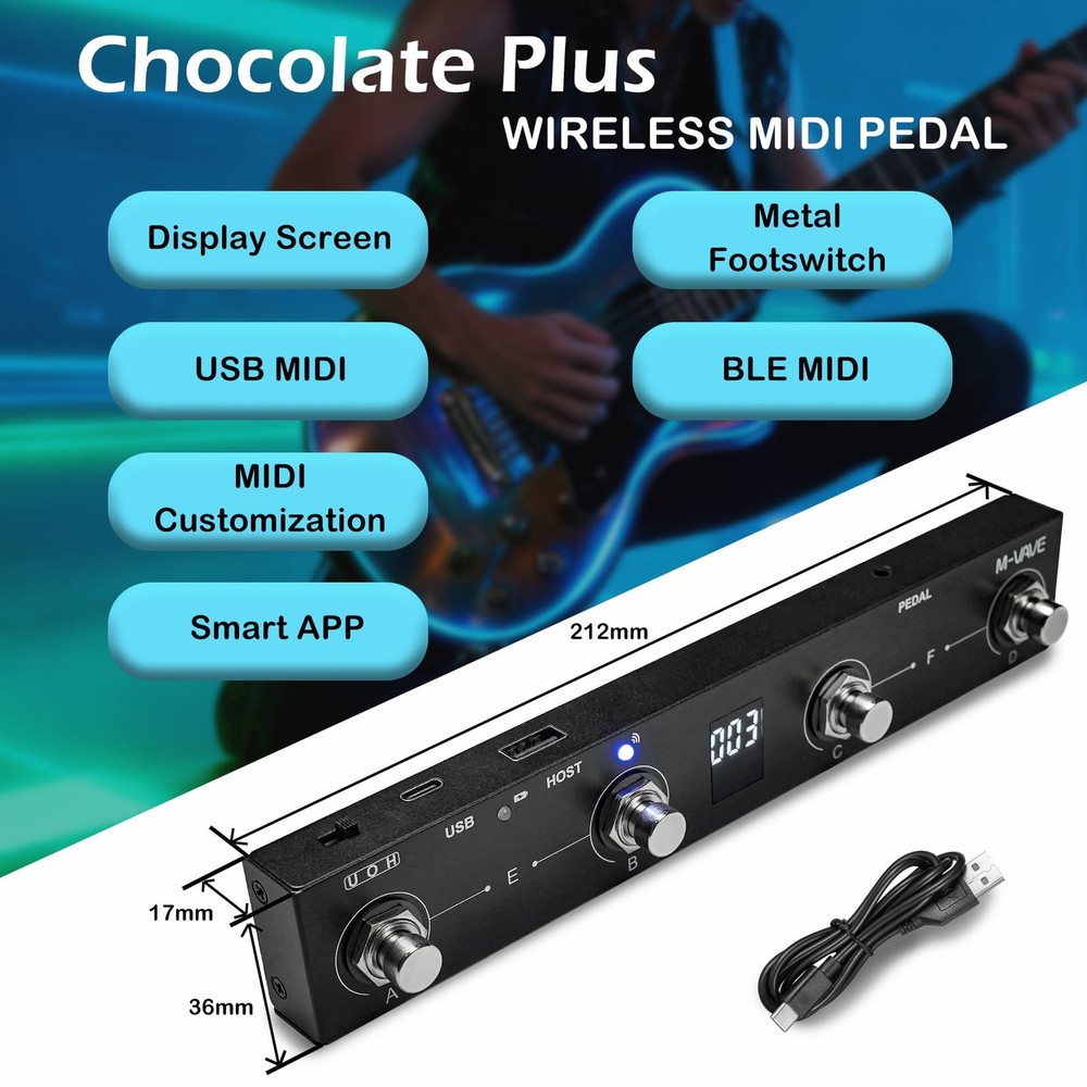 M-VAVE Chocolate Plus Wireless MIDI Foot Controller 4 Midi