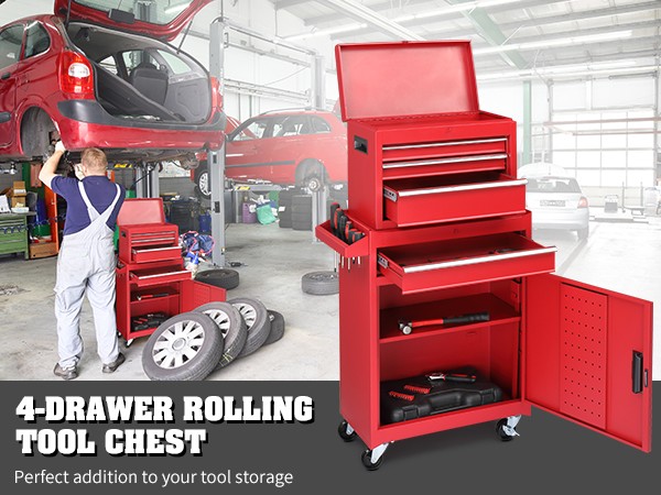 Rolling Tool Chest Tool Organizer Box with Lockable Wheels & Detachable Top NEW