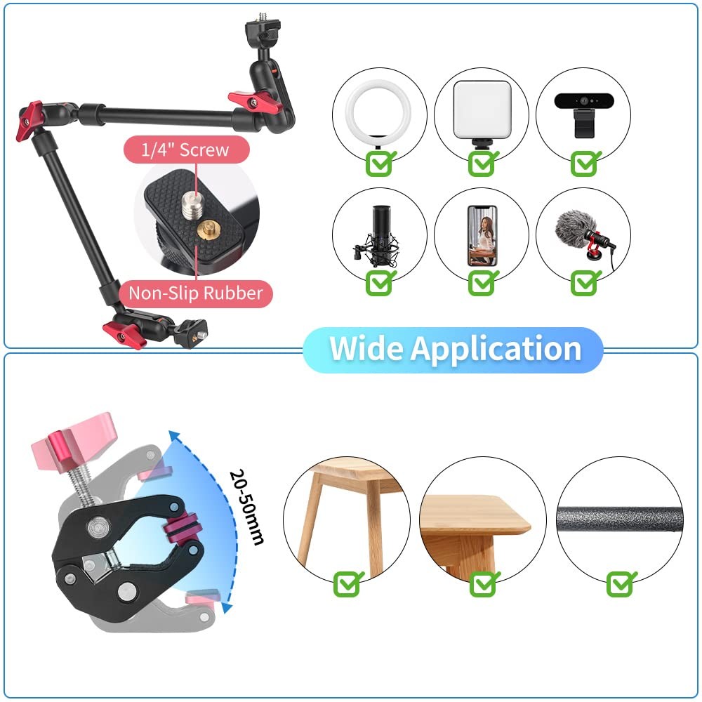 22" Magic Arm with Anti-Deflection Design & Clamp Mount | Adjustable Video