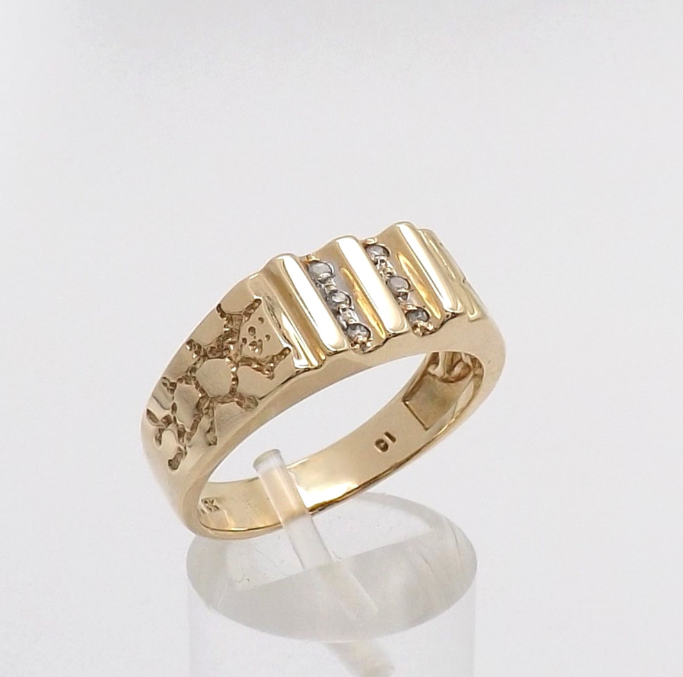 Solid 10k Yellow Gold Natural Round Diamond Nugget Mens Band Ring Setting