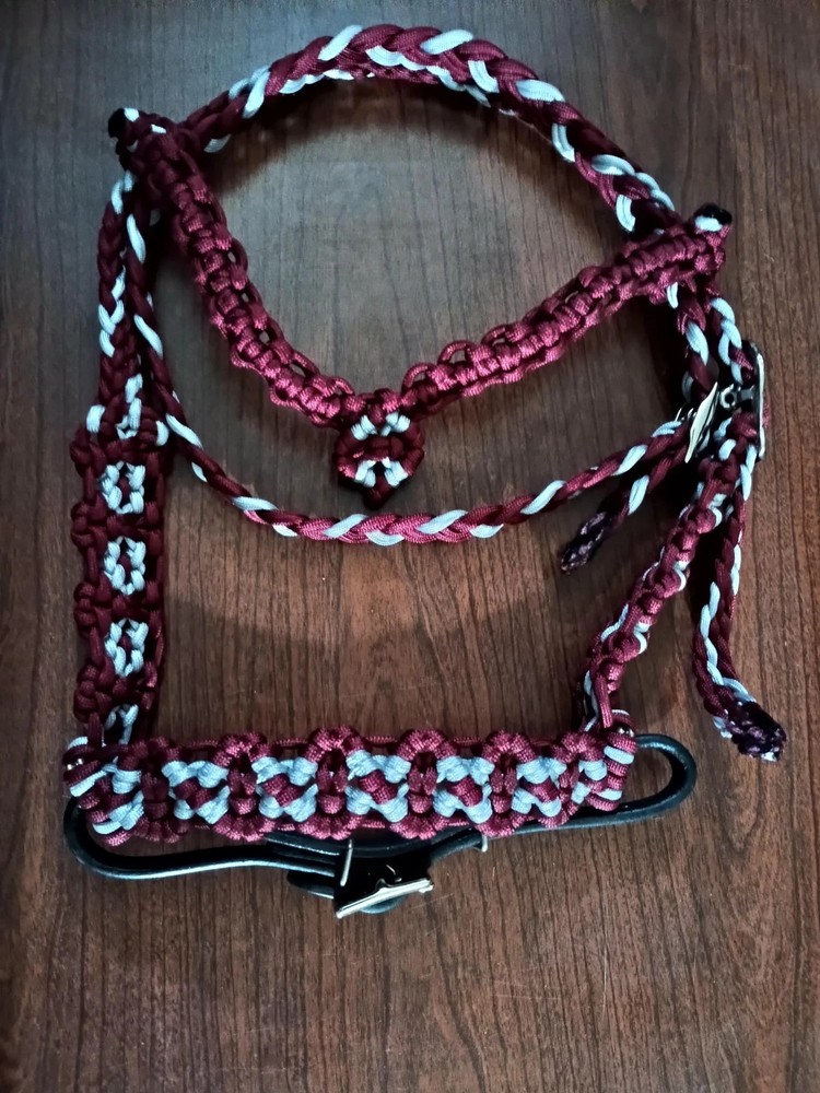 Maroon and Silver Sidepull Miniature Horse Headstall NEW