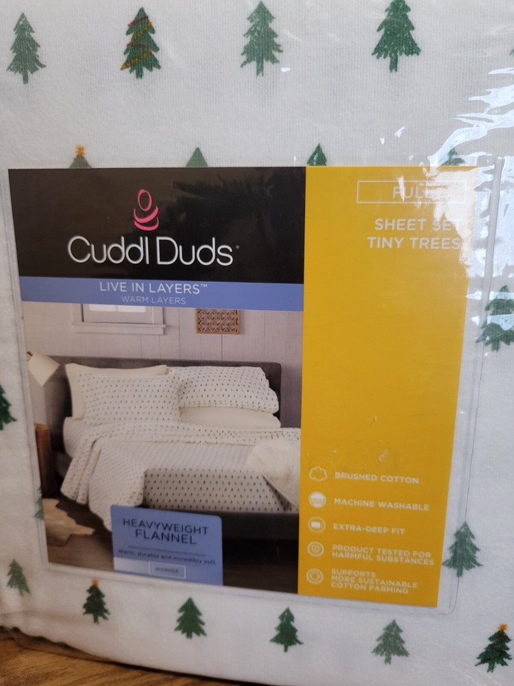 Cuddl Duds Flannel Tiny Trees Full Sheet Set 4 Piece New