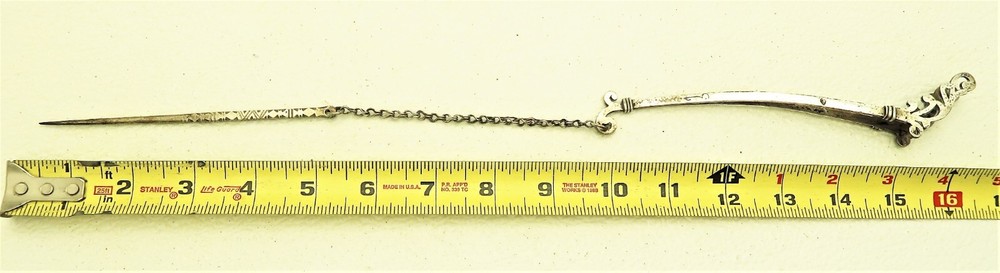 Ottoman Solid silver Pipe tool Engraved Dedication Turga and Sah Marks 900 fine