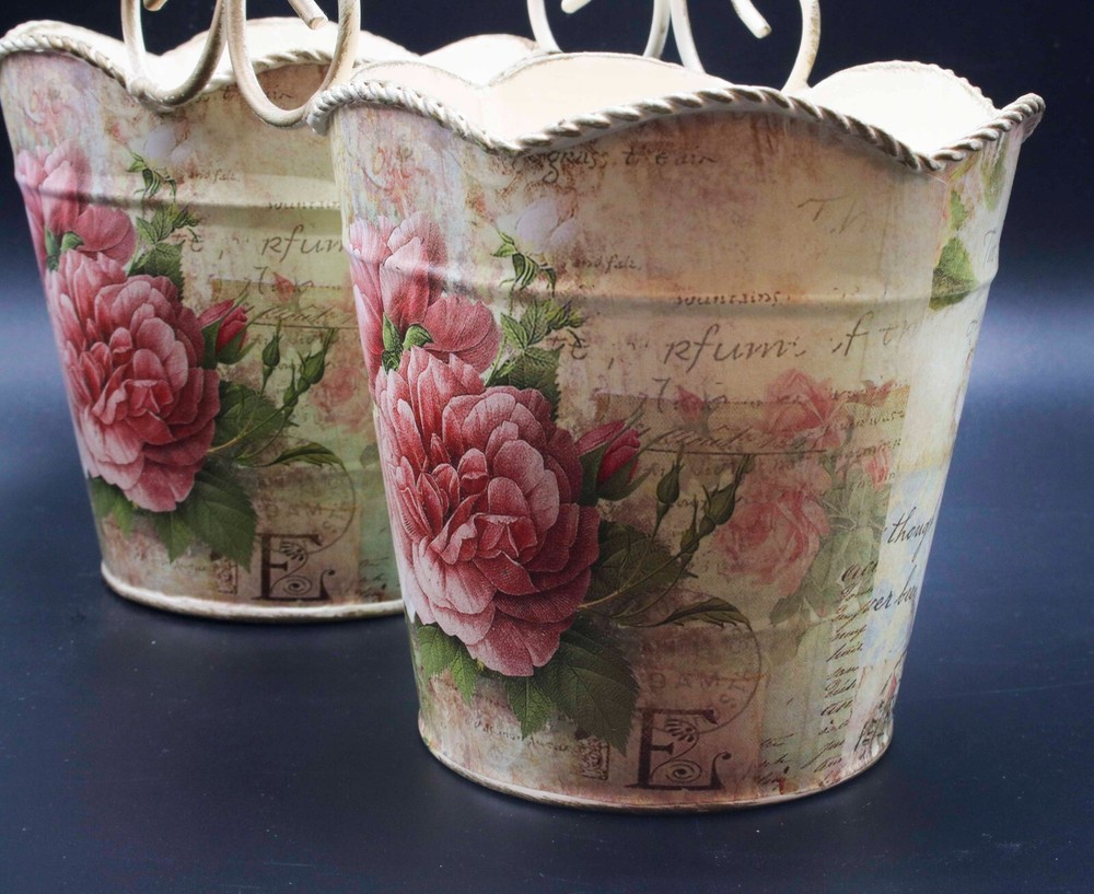 Unusual cabbage rose pattern double pail flower pot