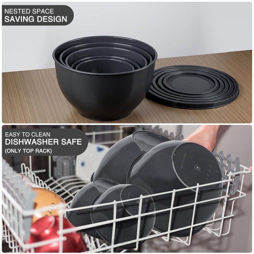 Greentainer 5-Piece Plastic Mixing Bowls with Lids Set for Kitchen, Nesting B...