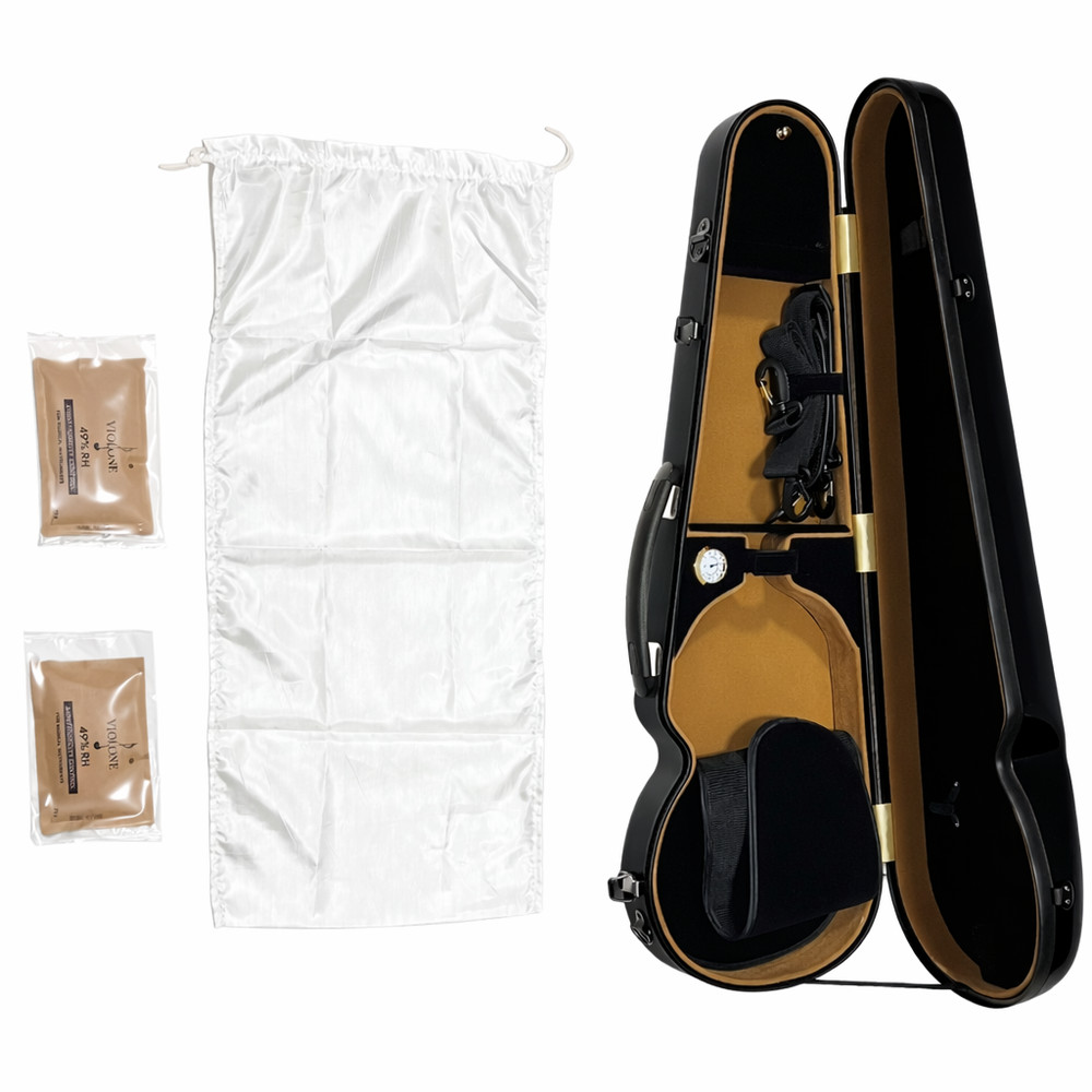 4/4 Violin Hard Case Polycarbonate Black Sleeve Cover & Humidity Pack Bundle Set