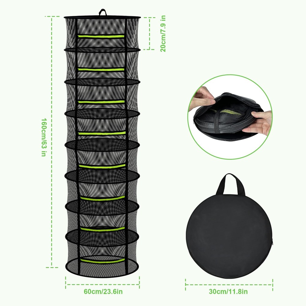 8 Layer Mesh Hanging Herb Drying Rack with Green Zipper Pruning Shears