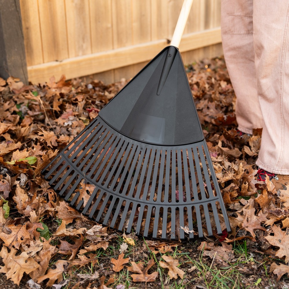 24-inch Wood & Poly Leaf Rake Durable Head Wide Coverage Lightweight New