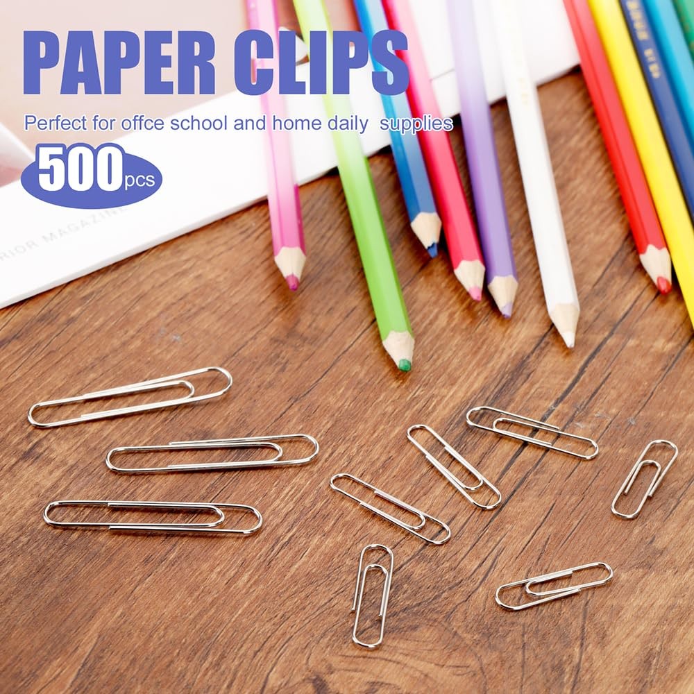 Assorted Paper Clips set 500 Pcs Silver Paperclips Large Medium S