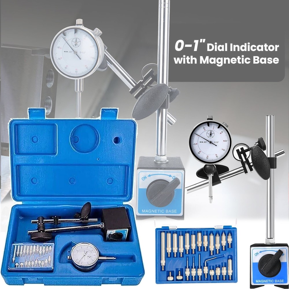 Dial Indicator with Magnetic Base 0.001"Precision Gauge Test Indicator Point Set