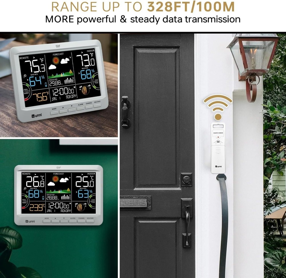Compact Atomic Clock Weather Station with 330ft Wireless Range and Easy Setup