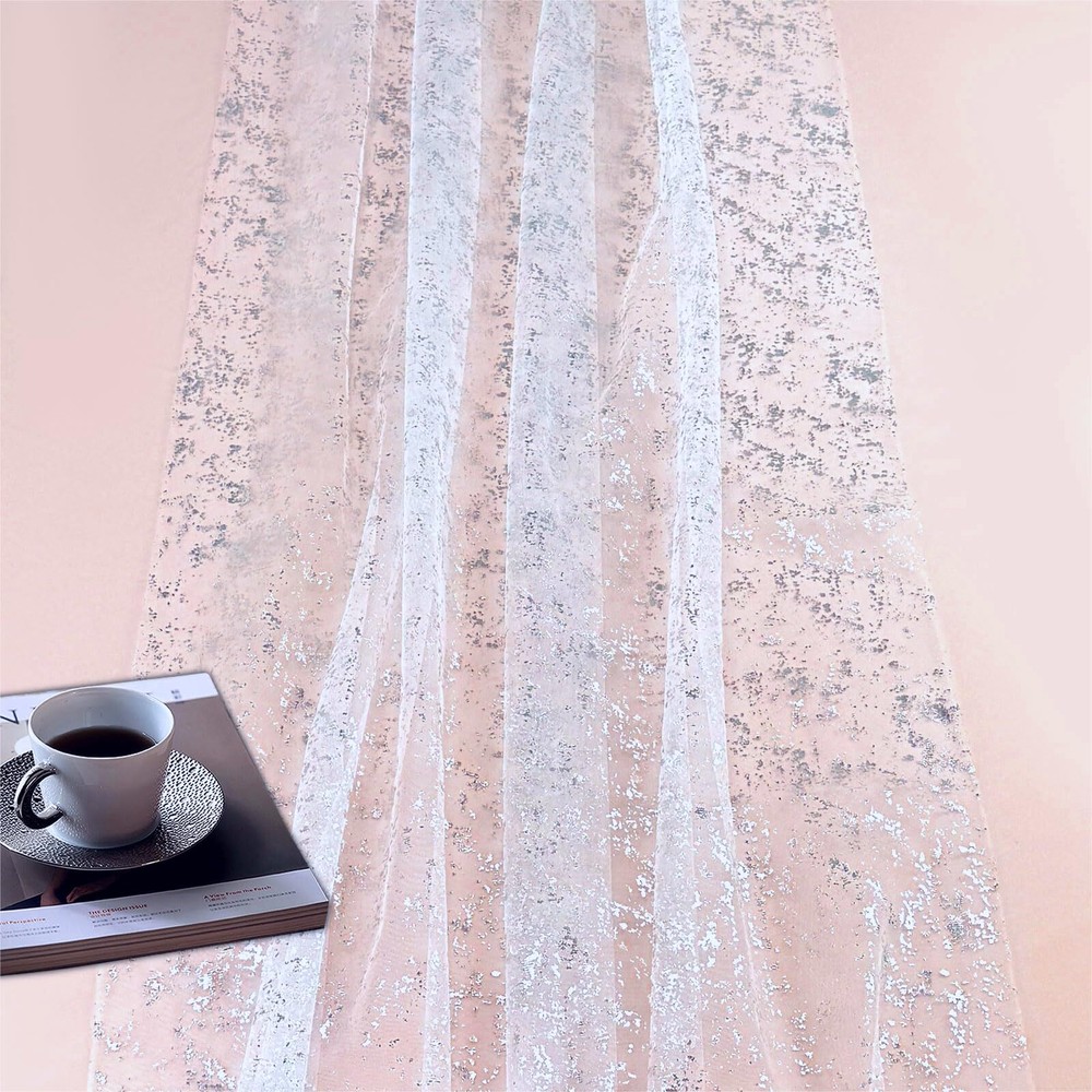 Silver Table Runner 10Ft Gauze Sheer Cheesecloth Runner for Table Sequin Glit...