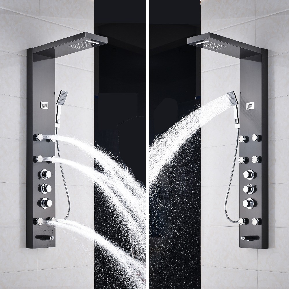 Black Shower Screen Massage Shower Faucet Set Multi-function Mixer Wall Mounted