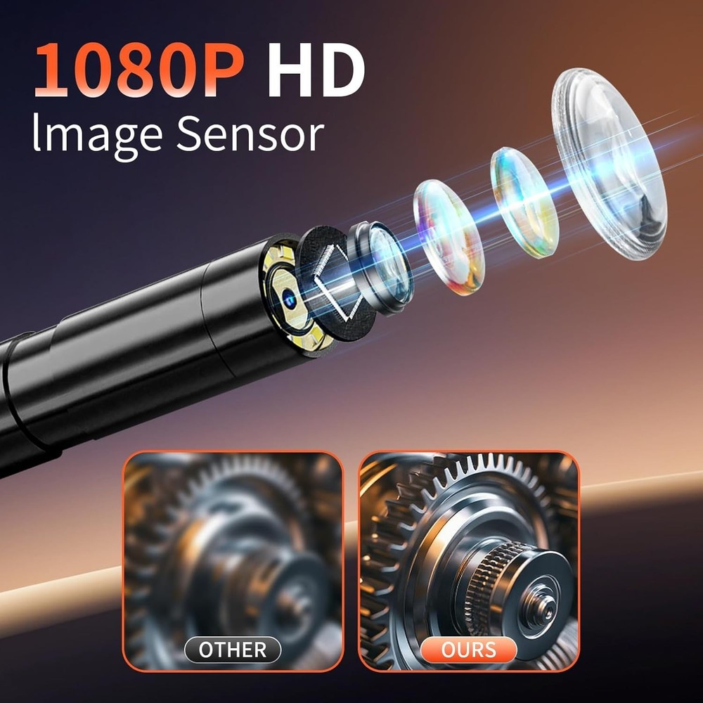 Borescope Camera with Light, Endoscope Inspection Camera with 8 Adjustable Leds