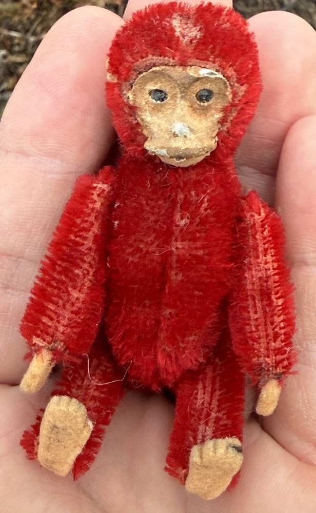 Early Miniature Schuco Jointed Red Monkey 3” Schuco Monkey Perfume Container