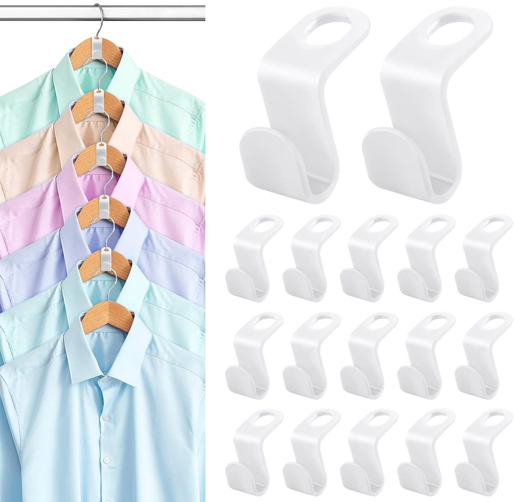 100 PCS Space Saving Hanger Hooks & Clips Plastic Hangers White)